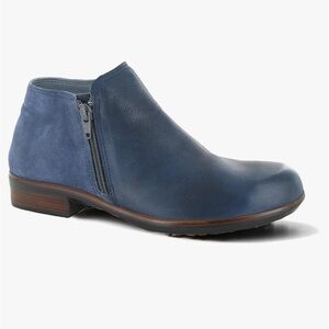 Naot Helm Blue Leather Ankle Boots with Zipper (38)